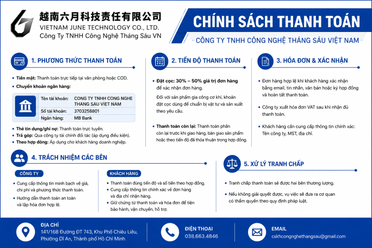 Chính sách Thanh toán Công ty TNHH Công Nghệ Tháng Sáu Việt Nam